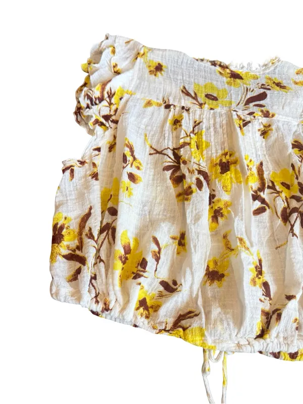 Free People One Naya Floral Crop Top Shirt Blouse Gauze Stretch Size Large - Image 13