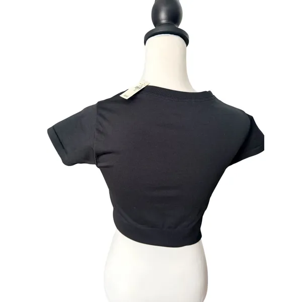 AERIE Offline Black Shot Sleeve Crop Top Seamless Medium - Image 3