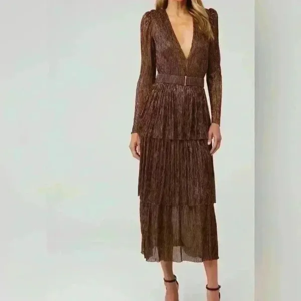 $438 Sabina Musayev x Revolve Carry Dress Brown‎ Mocha Copper Tiered Dress XS - Image 4