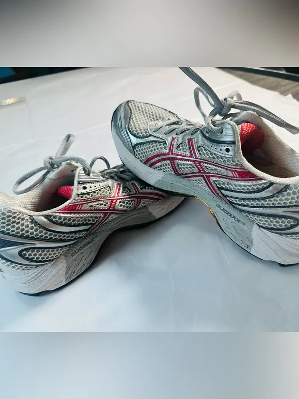 Asics Kids Silver and Pink Mesh Lace-Up Sneakers - Image 4