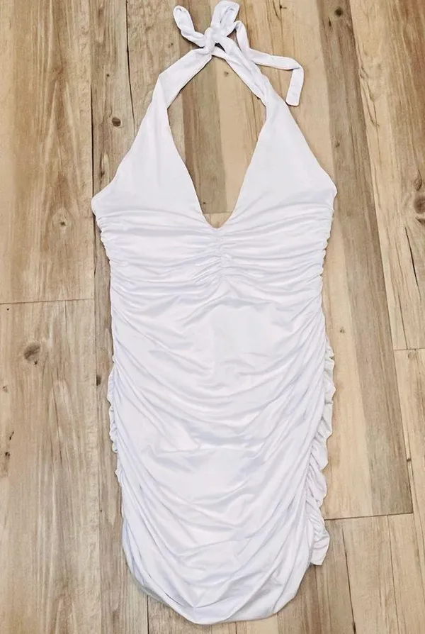 Boutique MAVERICK bodycon halter DRESS - WHITE sz Large - Image 13