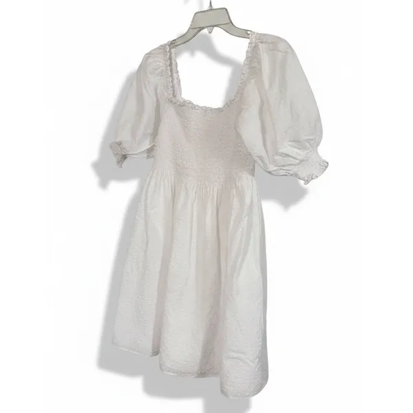 Hill House Home Athena Nap Dress White Swiss Dot Smocked Puff Sleeve‎ Mini Small - Image 2