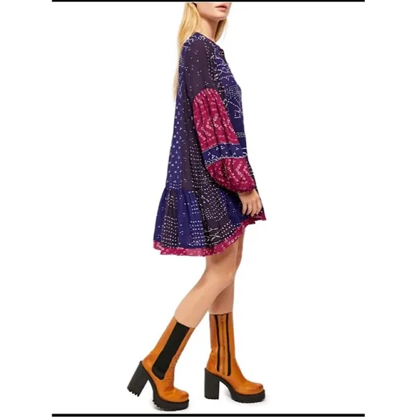 Free People Shibori Tunic Mini Dress Womans Small Flowy Balloon Sleeve Boho - Image 9