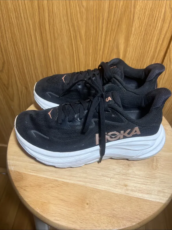 Hoka Black and White Women’s Athletic Running Shoes with Pink Accents - Image 2