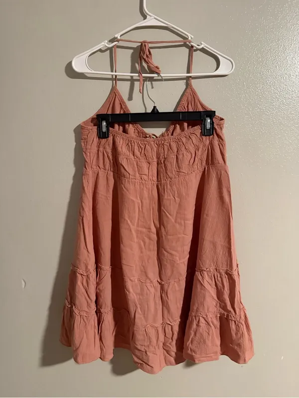 SHEIN Blush Pink Lace-Up Halter Tiered Mini Dress Size L - Image 2