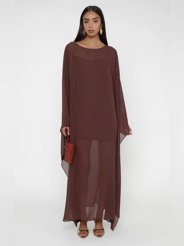 Show Me Your Mumu Olsen Maxi Dress size Small S Chocolate Chiffon with slip nwot - Image 4