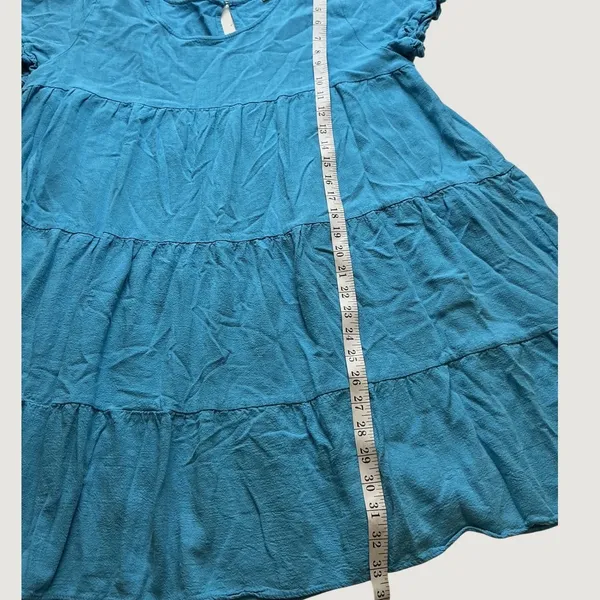 Umgee Plus Blue Linen Blend Tiered Babydoll Mini Dress Ruffle Sleeve 1XL WC2355 - Image 5