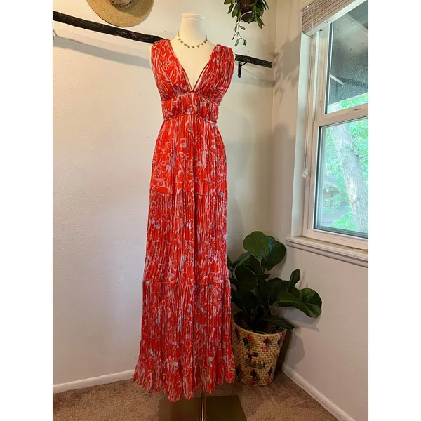 Astr The Label Pascadero Orange Abstract Maxi Gown Dress Size XS - Image 2