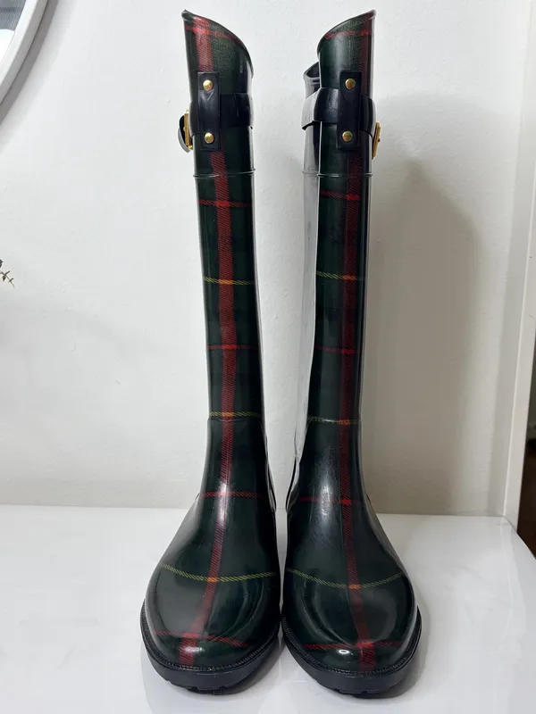 Lauren Ralph Lauren Plaid Tall Rain Boots Womens Sz 8 B Equestrian Preppy Riding - Image 4