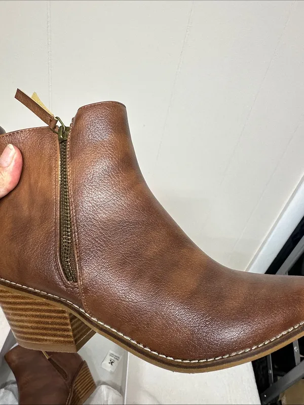 Hey Girl Women’s Brown Faux Leather Ankle Booties with Side Zip - Image 7