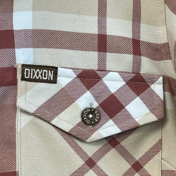 Dixxon Flannel Company The Burleigh Plaid Shirt Women Medium Tan‎ Red Minimalist - Image 4