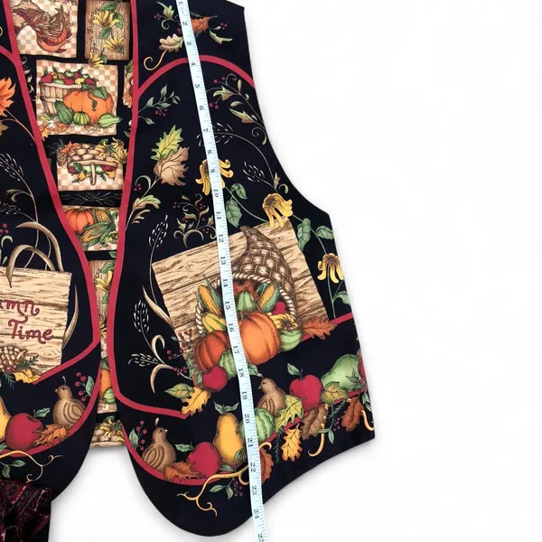 Vintage 90s Reversible Handmade Pumpkin Halloween Fall Vest Too Shirt Jacket Sleeveless Measurement in pics - Image 7