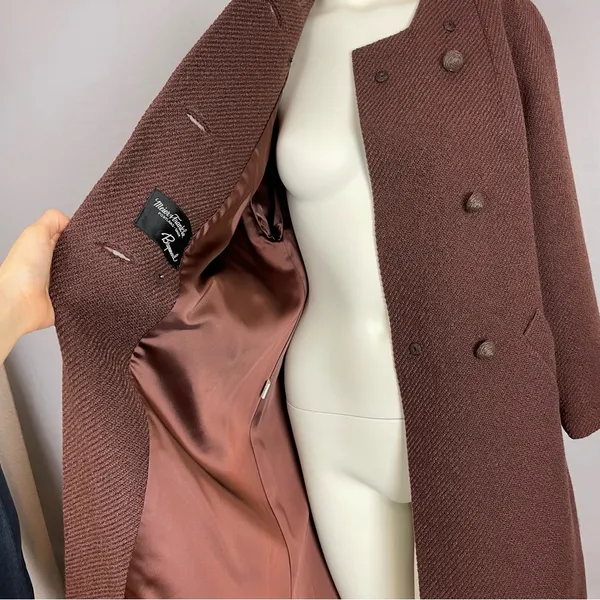Vintage 60s Meier &‎ Frank Brynwood Coat Women Brown Retro Boxy Mod Union Label - Image 11