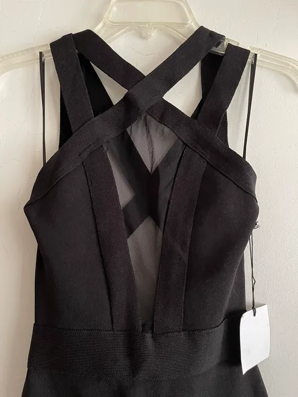 Revolve sheer mesh cut out Backless strappy plunge LBD mini black dress - Image 6