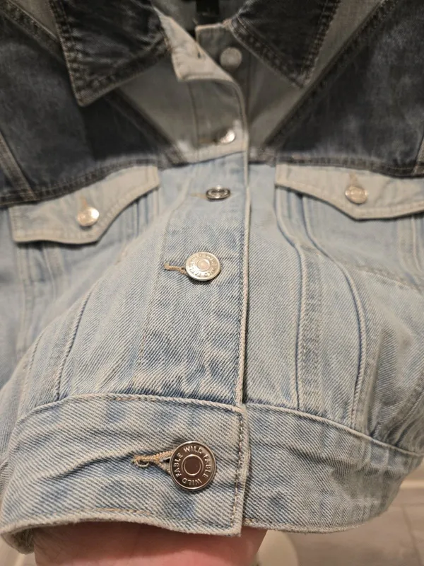 ​Wild Fable S Patchwork Denim Jacket Cropped Two-Tone Light Dark Wash Y2K - Image 2
