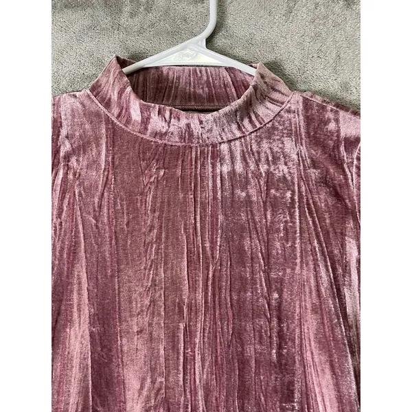 Pilcro Velveteen Mock Neck Top Dusty Rose Crushed Velvet Short Sleeve XXS - Image 2
