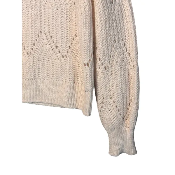 Abercrombie & Fitch Womens Sweater L Cream Pointelle Knit Wool Alpaca Boho Cozy - Image 3