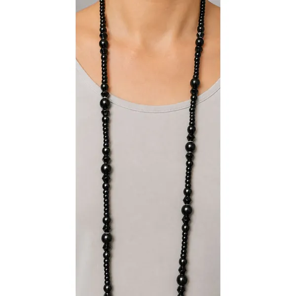 Black Beaded ID Badge Holder Lanyard 32 Inch Magnetic Clasp Swivel Clip - Image 2