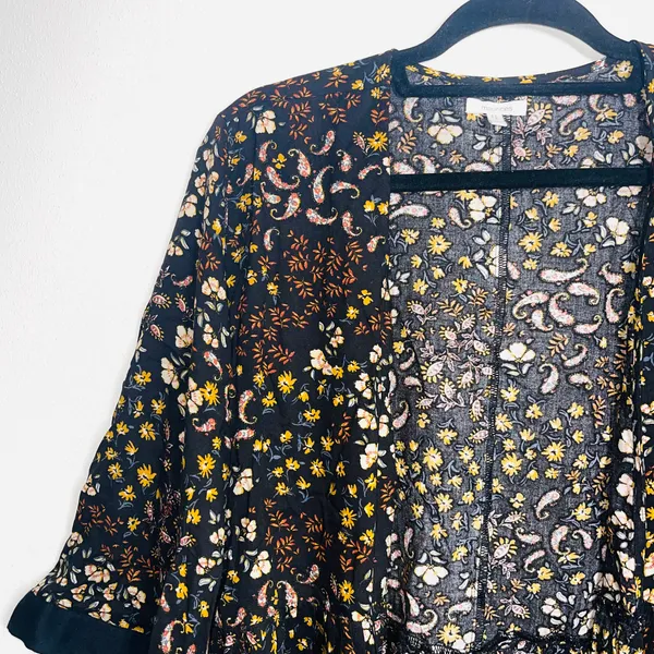 Maurices Black Multicolor Paisley Floral Print Fringe Hem Kimono - Image 4