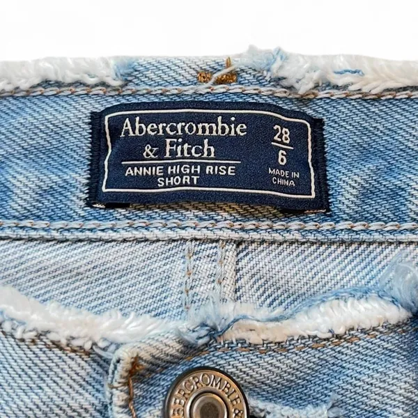 Abercrombie & Fitch ANNIE HIGH RISE SHORT Denim Jean Shorts Raw Hem Size 28/6 - Image 6
