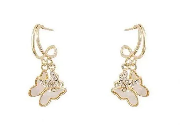 18K Gold Butterfly Pendant Hoop Earrings - Image 3