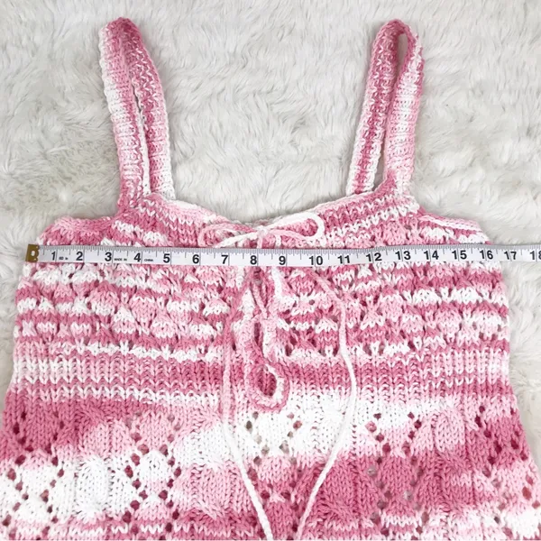 VINTAGE Pink White Handmade Crochet Tank Top Boho Indie Cottagecore Size‎ L XL - Image 6