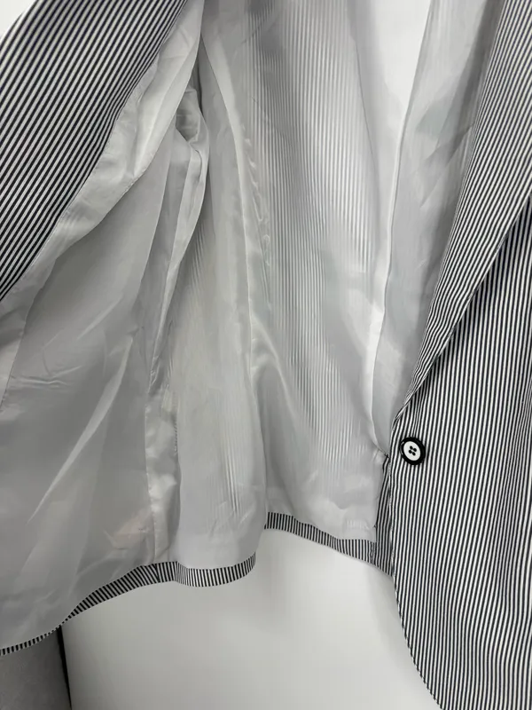 Grace Women Navy Striped Blazer Size 8 Jacket Button Front Pockets Lined Gray - Image 5