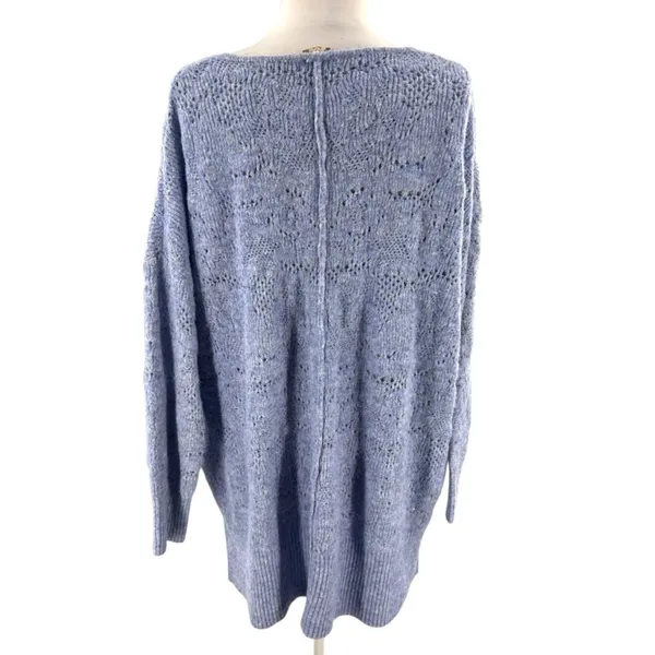 Free People C.O.Z.Y. Pointelle Knit Sweater Sz‎ XS S oversized blue - Image 3