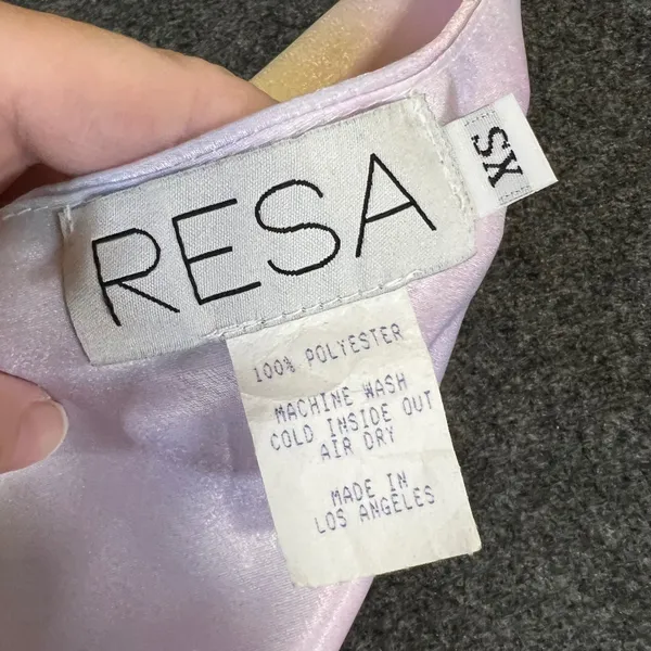 RESA Pastel Rainbow Tie Dye Cowl Neck Halter Top Shimmer Satin XS Made in LA Y2K - Image 4