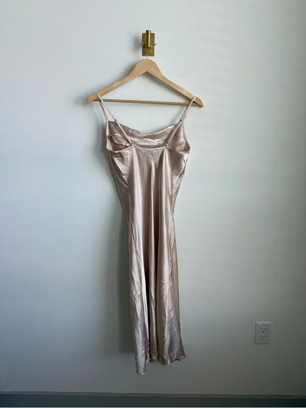 Bebe Satin Cowl Neck Slip Midi Dress Champagne Gold XS - Image 7
