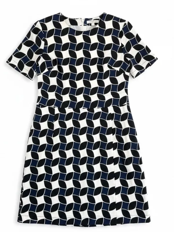 Boden Alexa Geometric Print‎ Cotton Shift Dress Navy White Black 12 EUC - Image 2