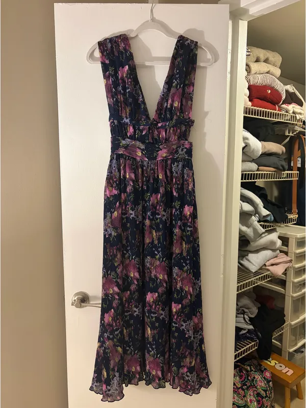 Lulus Tayler Navy Multi Floral Plisse Midi Dress - Image 2