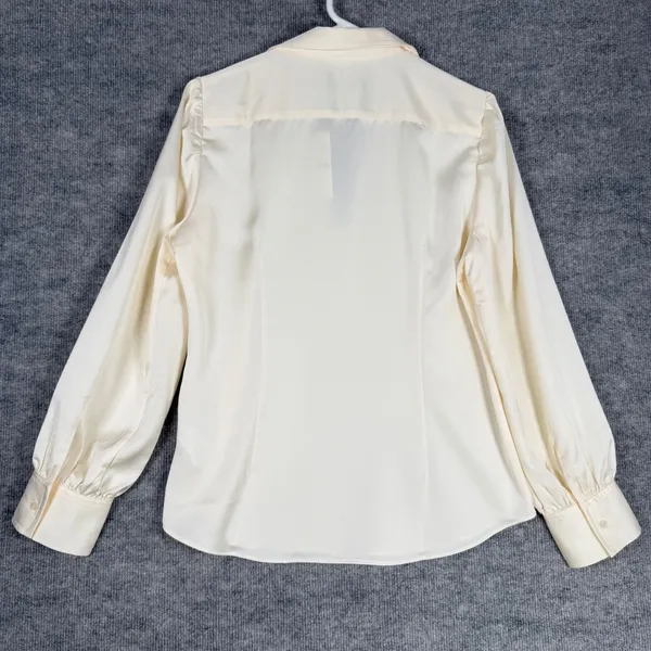 J.Crew Size-M Womens Ivory Satin Split Neck Long Sleeve Blouse Top Office - Image 2