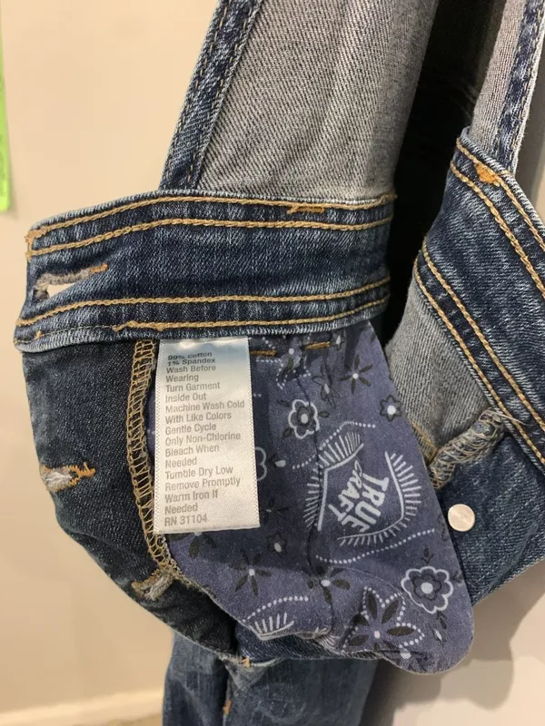 True Craft Women's Dark Wash Distressed Denim Overalls Size 13 - Image 5