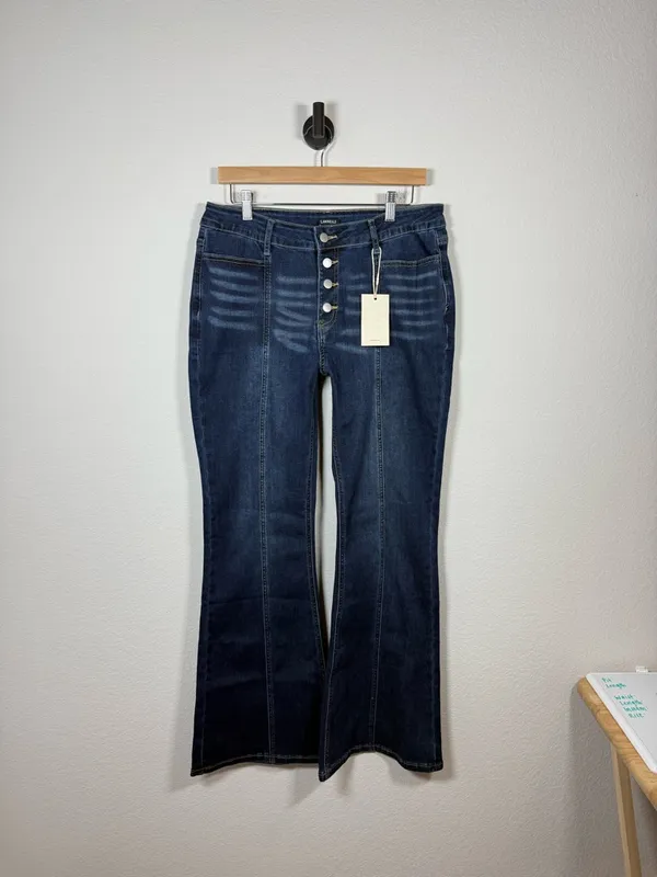 Flamingals Button Fly Flare Jeans Womens XL Dark Wash High Rise NWT - Image 8