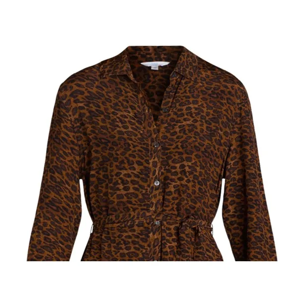 Time and Tru Womens Shirt Dress Size XL Brown Leopard Button-Front Long Sleeve - Image 7
