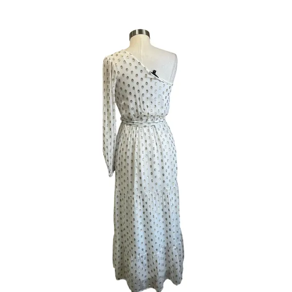 Lulus‎ One Shoulder White & Gold Polka Dot Maxi Dress Grecian Goddess Size S - Image 4