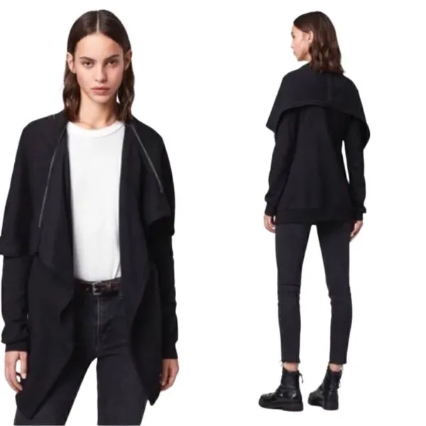 All Saints Dahlia black asymmetrical convertible sweatshirt jacket XS‎ - Image 2
