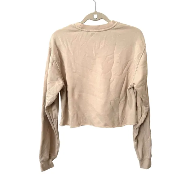 ARITZIA TNA Airy Fleece Boyfriend Cropped Sweatshirt‎ Beige Medium - Image 3