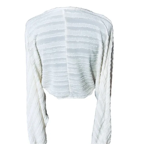 SheIn Boho Cream Lightweight Long Sleeve Top Lace Up Gauze With Crochet Trim Sz L - Image 10