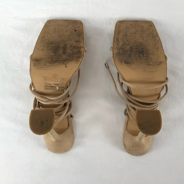 Ego Fiat Faux Leather Lace Up Square‎ Toe Sculptured Heel in Nude Size 7 - Image 9
