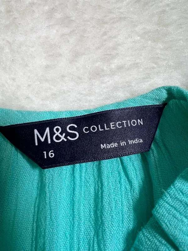 M&S Collection Turquoise Blue Crinkle Sundress Tassel Ties Size 16 - Image 6