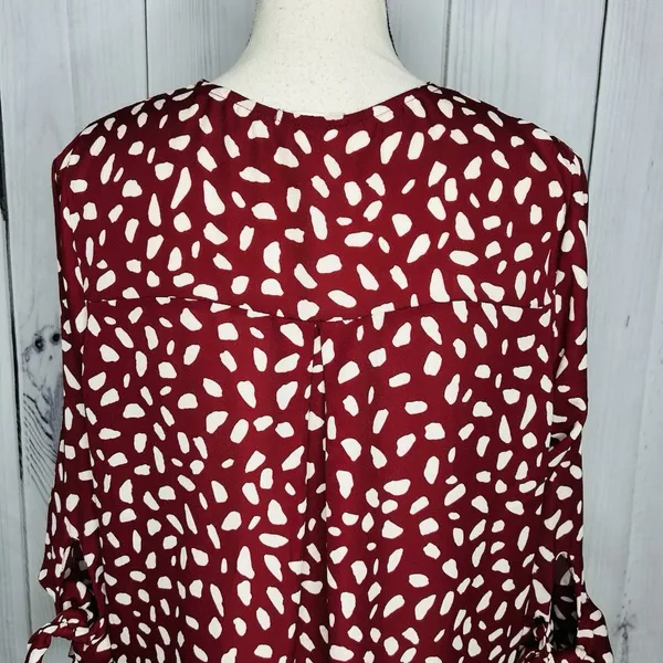 West K Faux Wrap Blouse 3/4 Sleeve Tie Maroon Polka Dot Women's Size M - Image 7