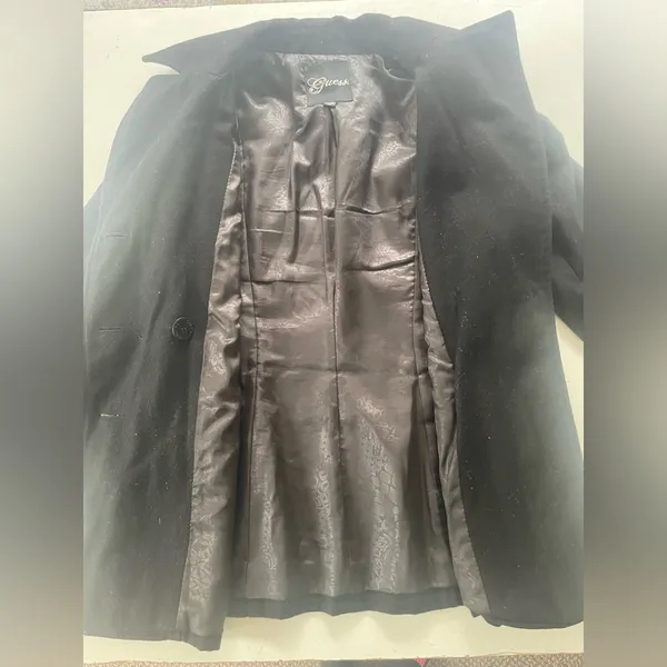 Guess Black Wool Peacoat Double Breasted Classic Preppy Size Small - Image 6