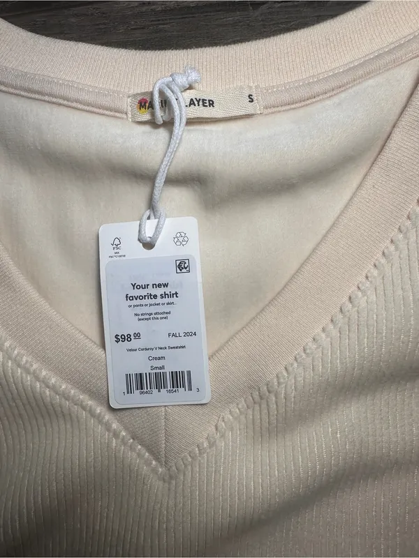 Marine Layer New Women's Top Small Rib Velour Corduroy V Neck Sweatshirt Cream - Image 10
