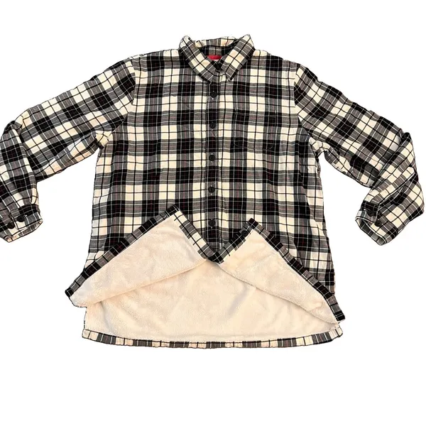 L.L Bean Women's Fleece Lined Shacket Medium Plaid Jacket Black Ivory Red - Image 2
