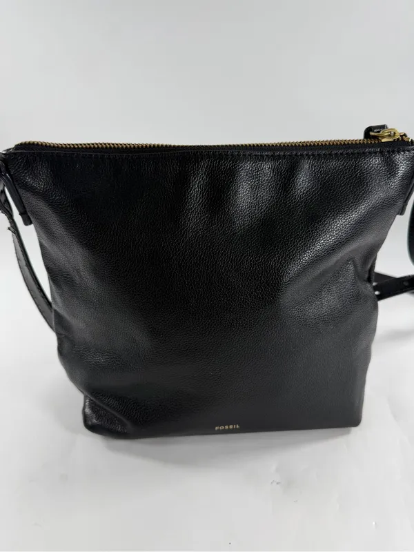 Fossil Black Pebbled Genuine Leather Crossbody Shoulder Bag Brass Hardware Purse - Image 2