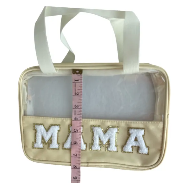 Preppy Clear MAMA Makeup Bag Large Travel Cosmetic Tote Chenille Patch NEW - Image 6