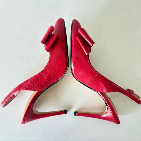 NOWT Halogen Red Leather Pumps 4” Heels Sling Back Y2K Shoes Women’s Size 6.5 M - Image 6