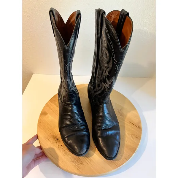 Vintage Dan Post Classic Black Genuine Leather Western Boots Size 9 Women's - Image 7